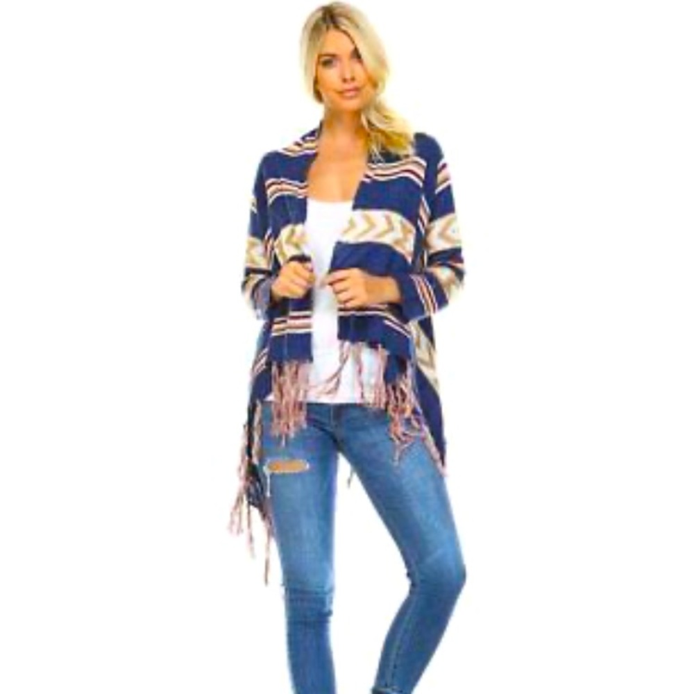 Geegee Tribal print fringed cardigan sz M/L